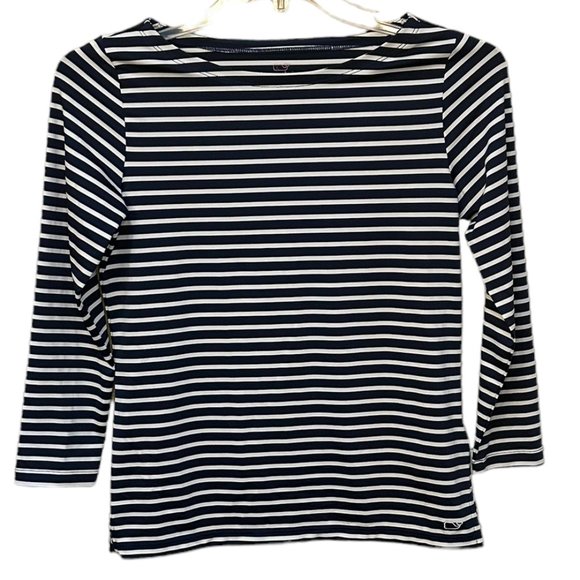 Vineyard Vines Tops - Women's VIneyard Vines Striped Sankaty Boatneck Shirt Navy/White Size XS